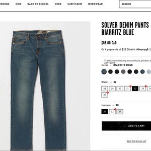 Volcom Jeans, 32” waist, Straight Leg